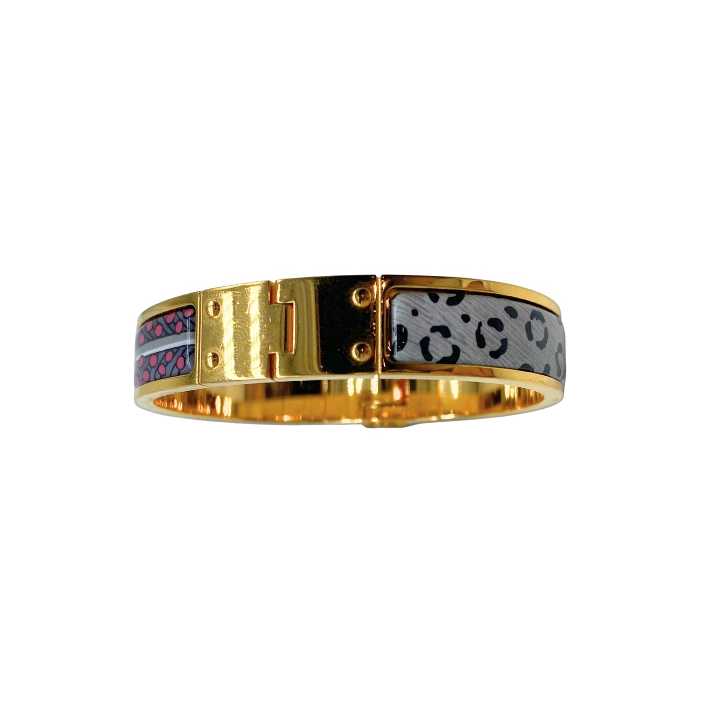 Hermes Narrow Baobab Grey Cat Print Hinge Bracelet