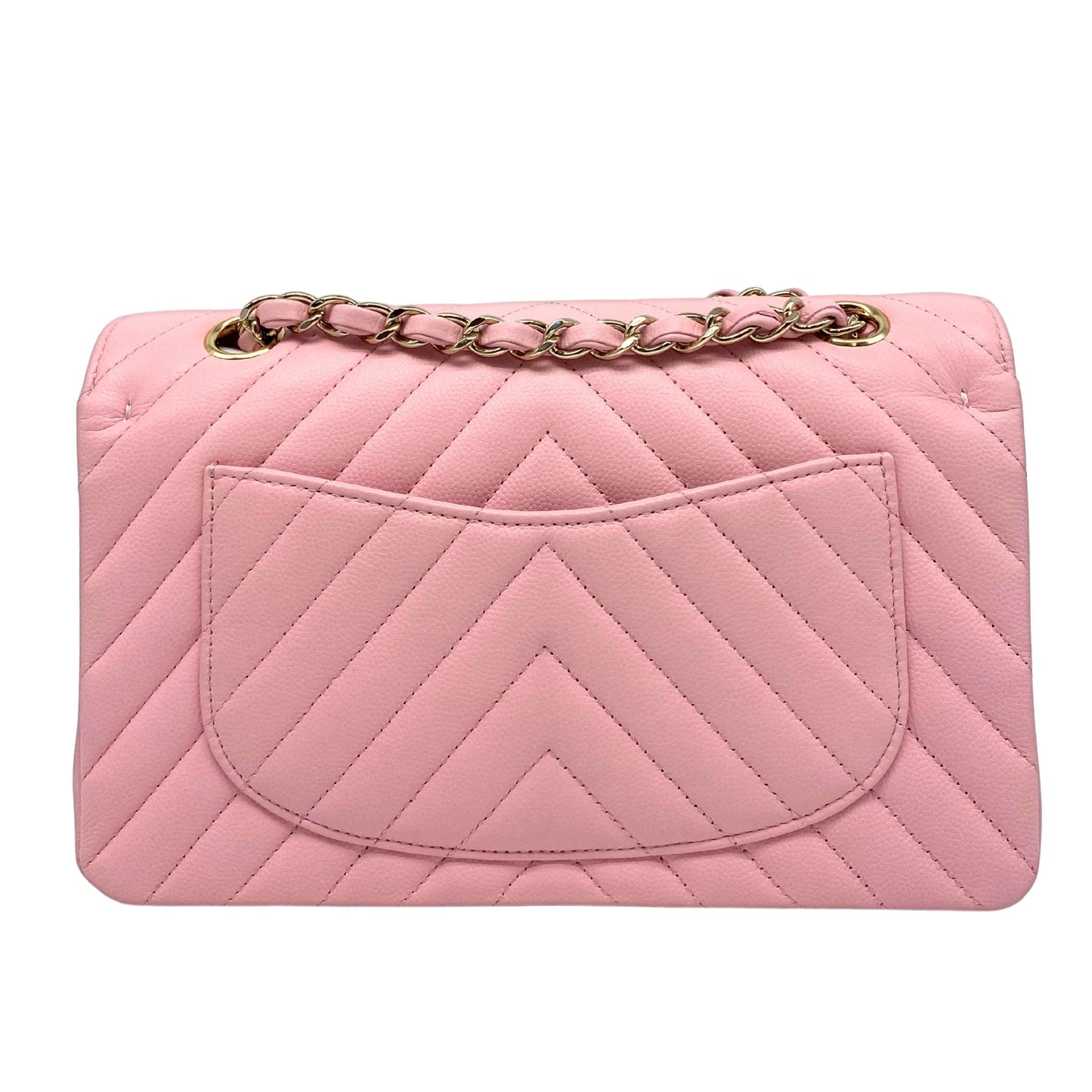 Chanel Small Pink Quilted Chevron Double Flap