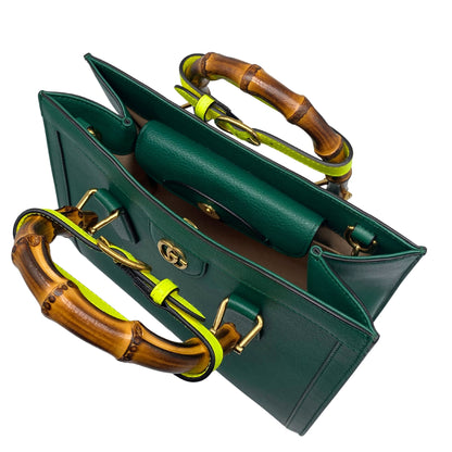 Wonka Grain Calfskin Small Diana Tote Bag Green Yellow Fluo