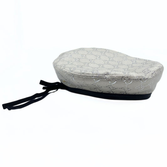 Gucci Bone & Silver Logo Beret Hat
