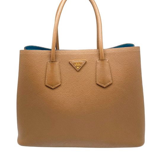 Prada Camel/Teal Saffiano Tote