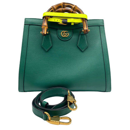 Wonka Grain Calfskin Small Diana Tote Bag Green Yellow Fluo