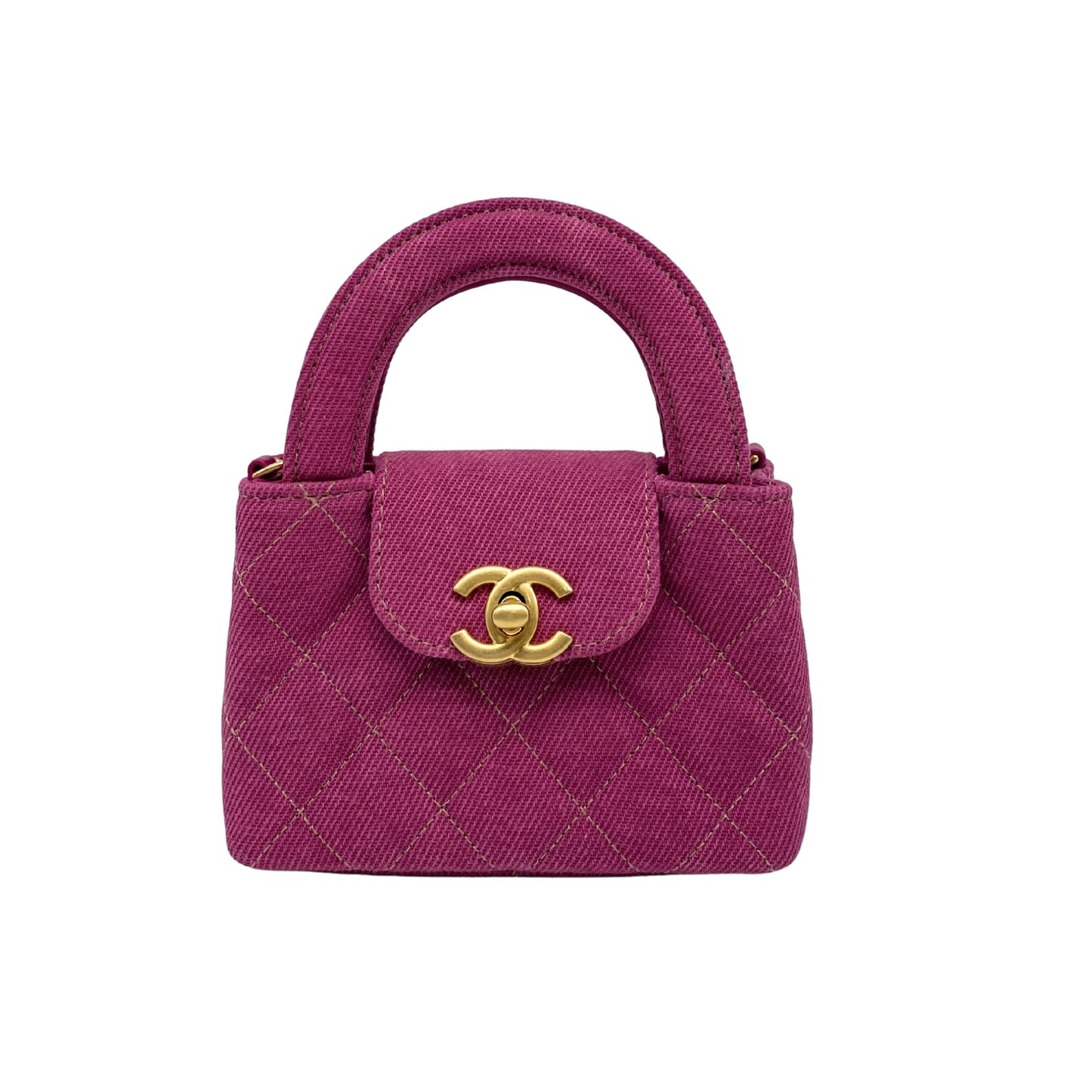 Chanel Fuchsia Washed Denim Mini Nano Kelly Bag