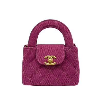 Chanel Fuchsia Washed Denim Mini Nano Kelly Bag