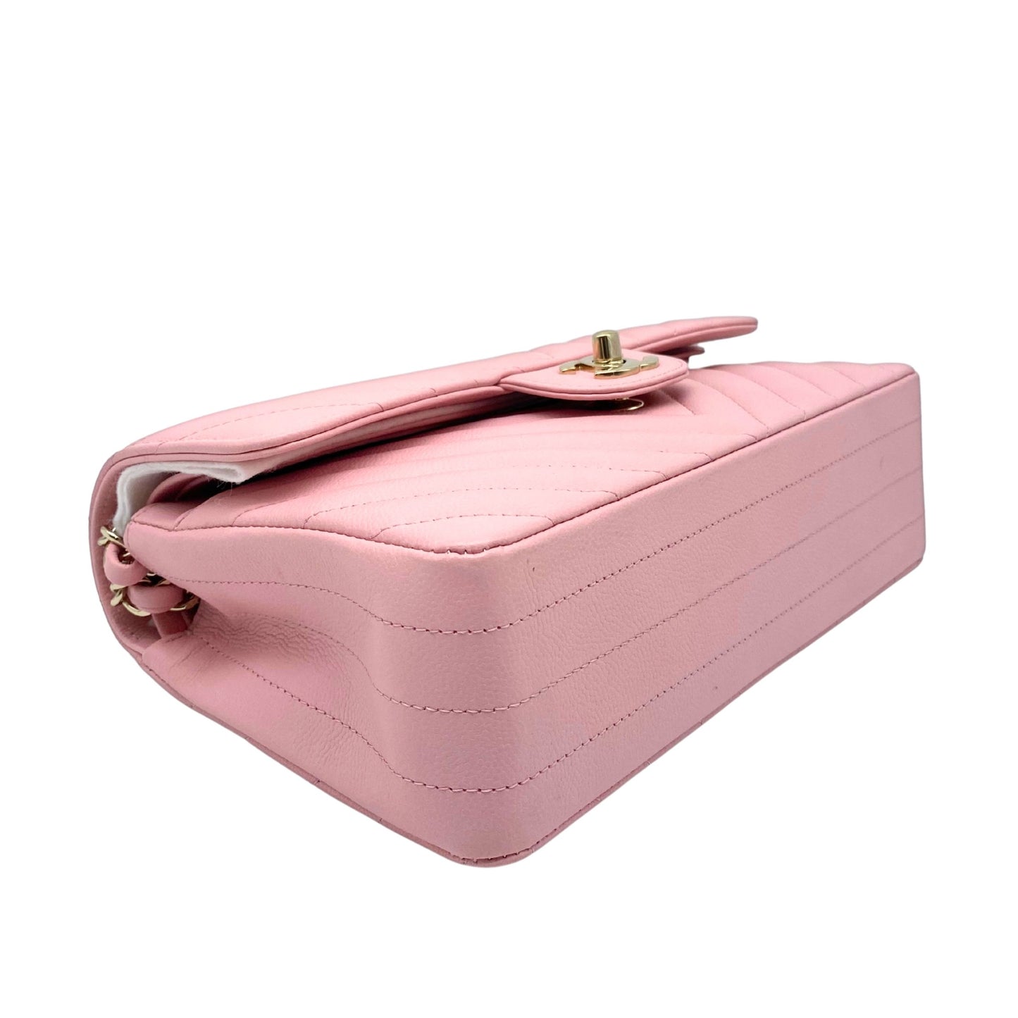 Chanel Small Pink Quilted Chevron Double Flap