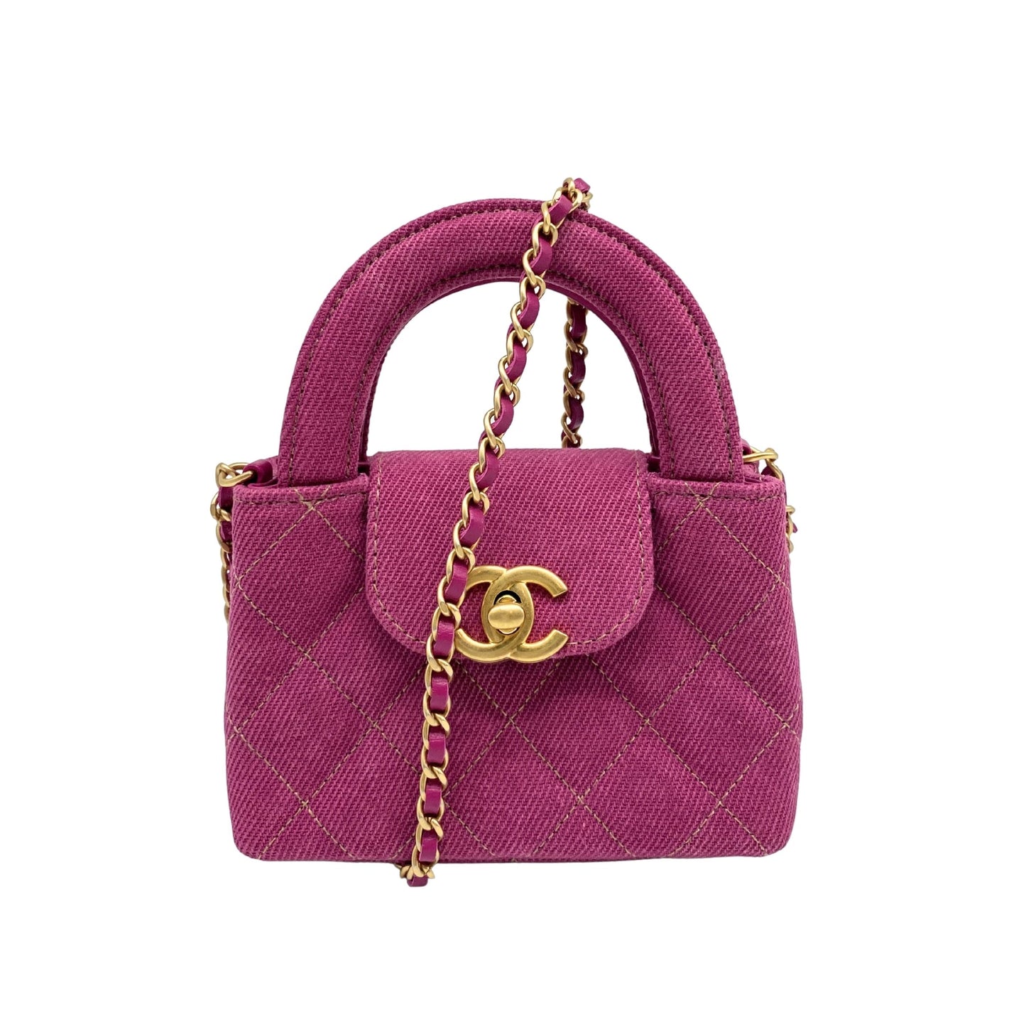 Chanel Fuchsia Washed Denim Mini Nano Kelly Bag