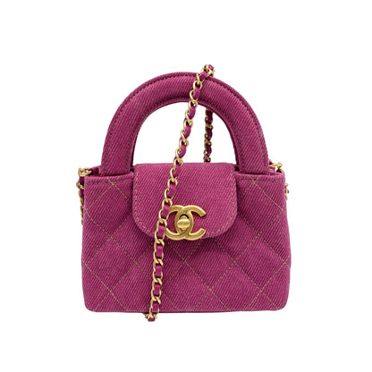 Chanel Fuchsia Washed Denim Mini Nano Kelly Bag