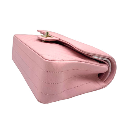 Chanel Small Pink Quilted Chevron Double Flap