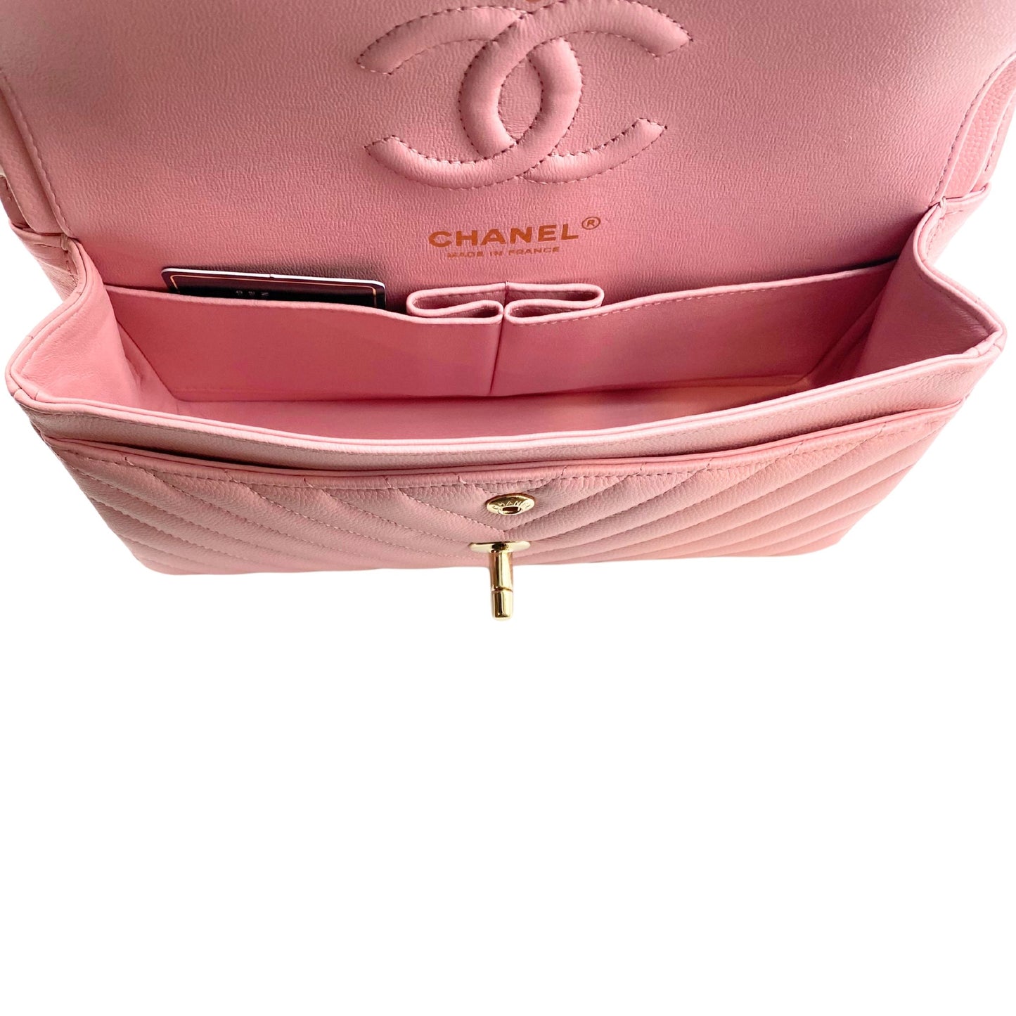 Chanel Small Pink Quilted Chevron Double Flap