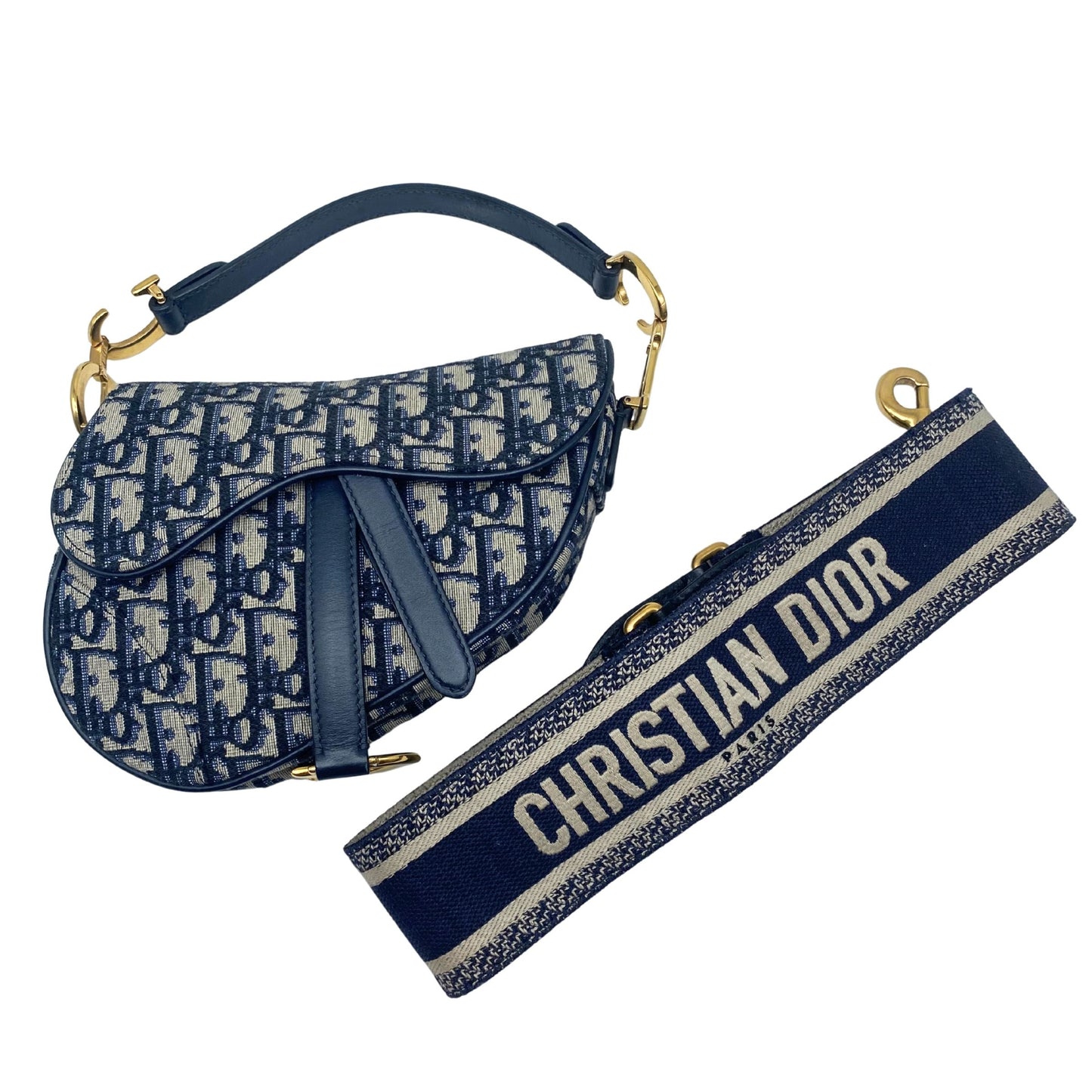 Christian Dior Oblique Mini Saddle Bag with Canvas Logo Strap