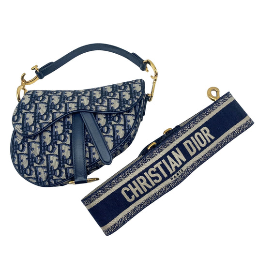 Christian Dior Oblique Mini Saddle Bag with Canvas Logo Strap