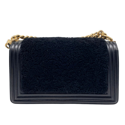 Chanel Shearling Sheepskin Medium Boy Flap Black