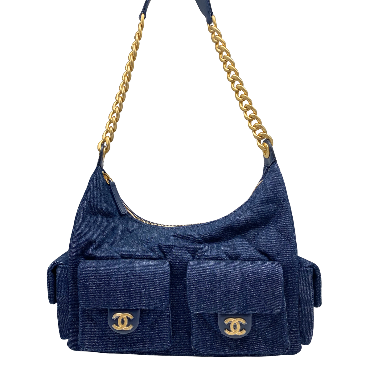 Chanel Washed Denim Quilted Cargo Hobo Bag