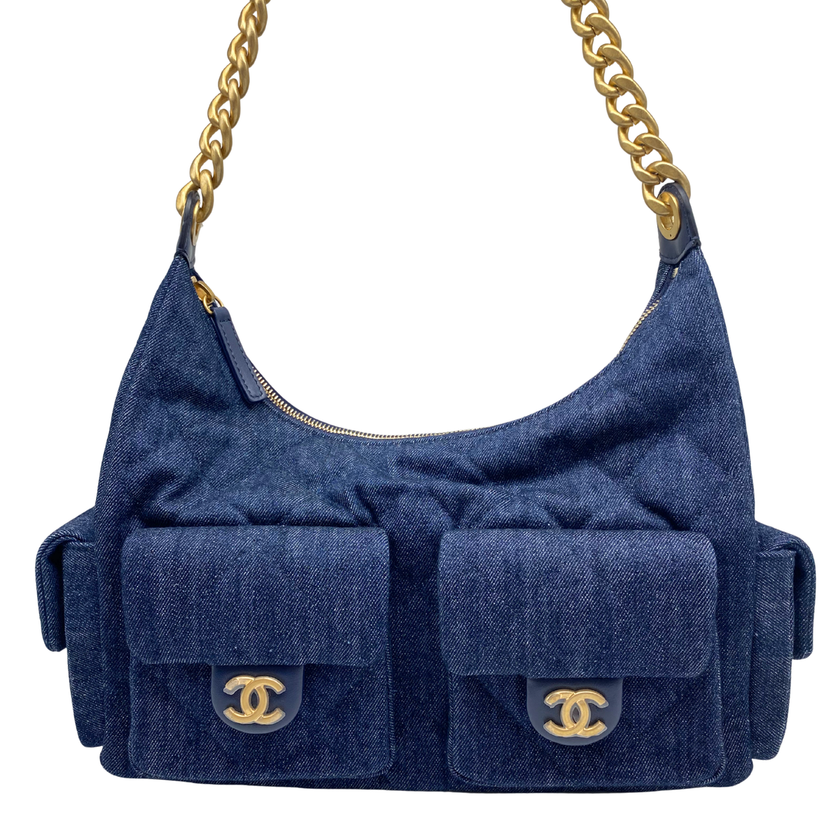 Chanel Washed Denim Quilted Cargo Hobo Bag