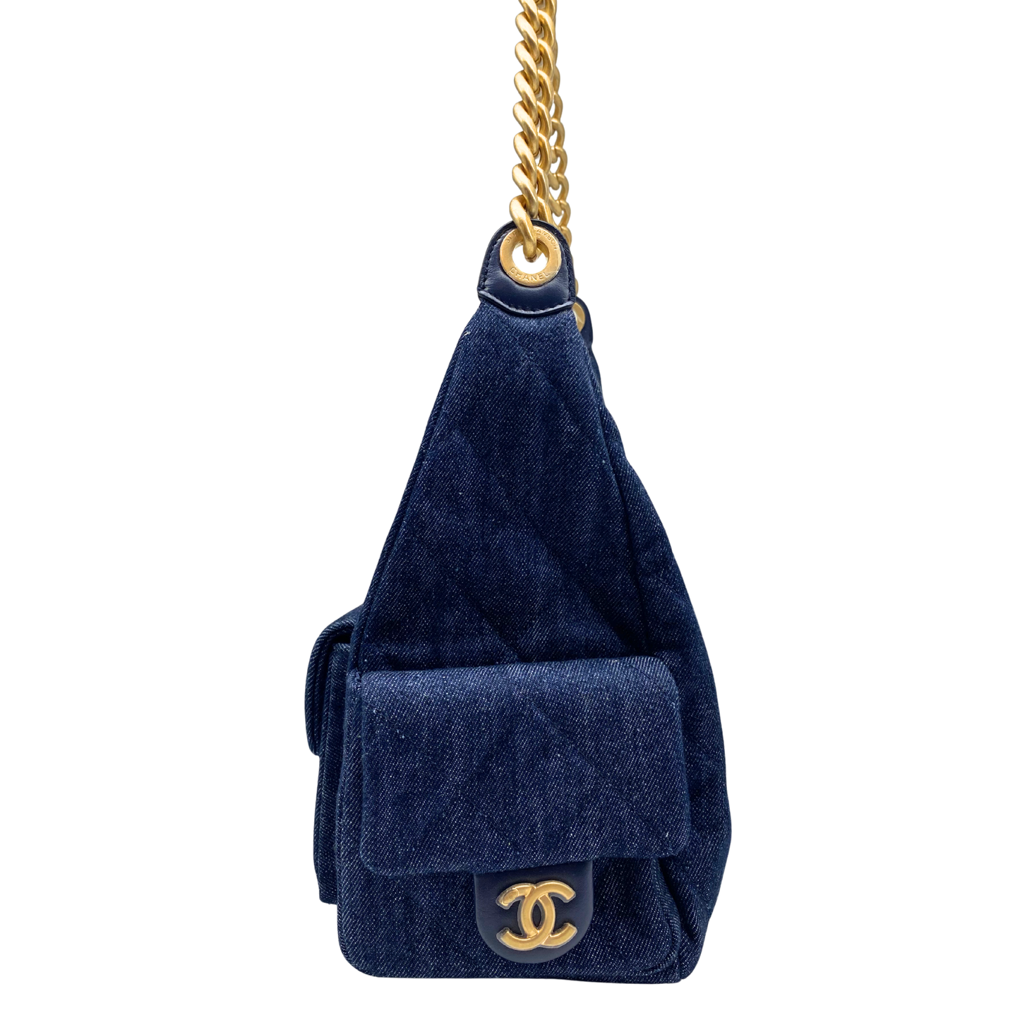 Chanel Washed Denim Quilted Cargo Hobo Bag