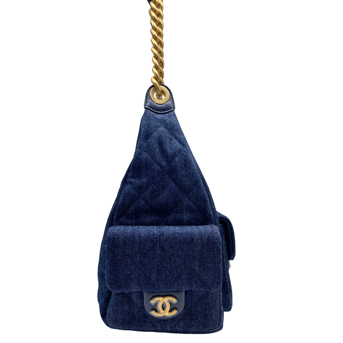 Chanel Washed Denim Quilted Cargo Hobo Bag