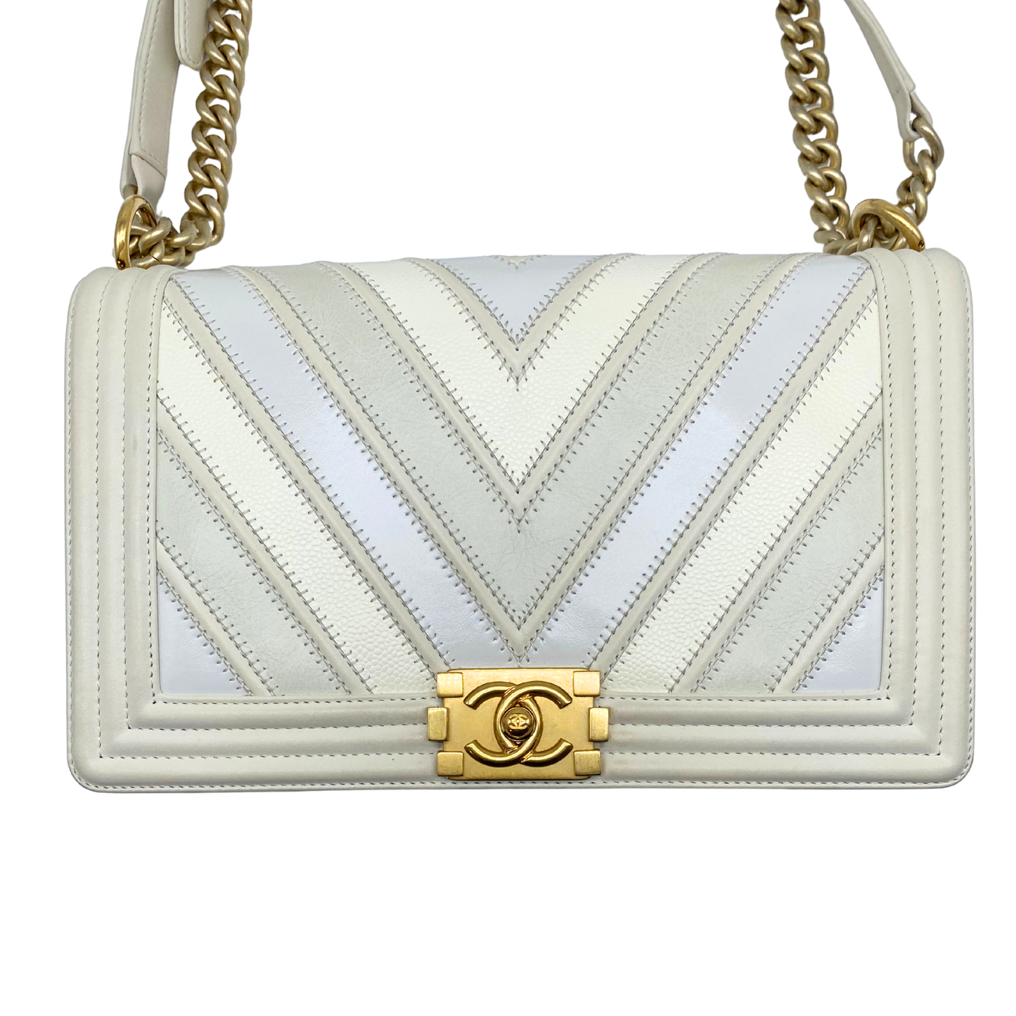 Chanel White Chevron New Medium Boy