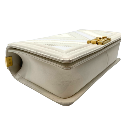 Chanel White Chevron New Medium Boy