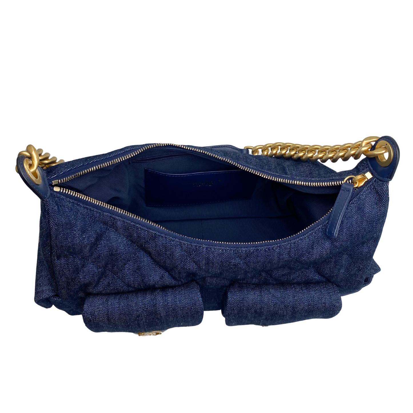 Chanel Washed Denim Quilted Cargo Hobo Bag