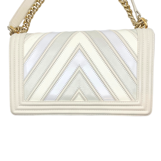 Chanel White Chevron New Medium Boy