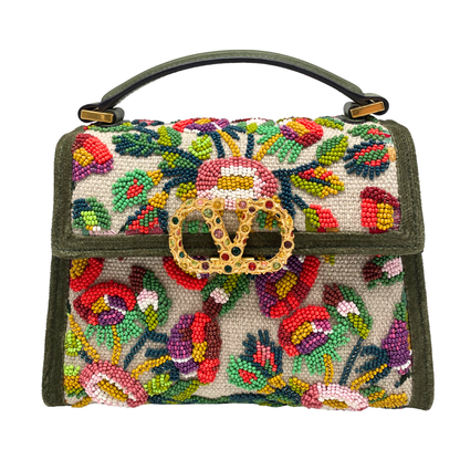 Valentino Garavani VSLING Mini Bead-embellished Floral Top-Handle