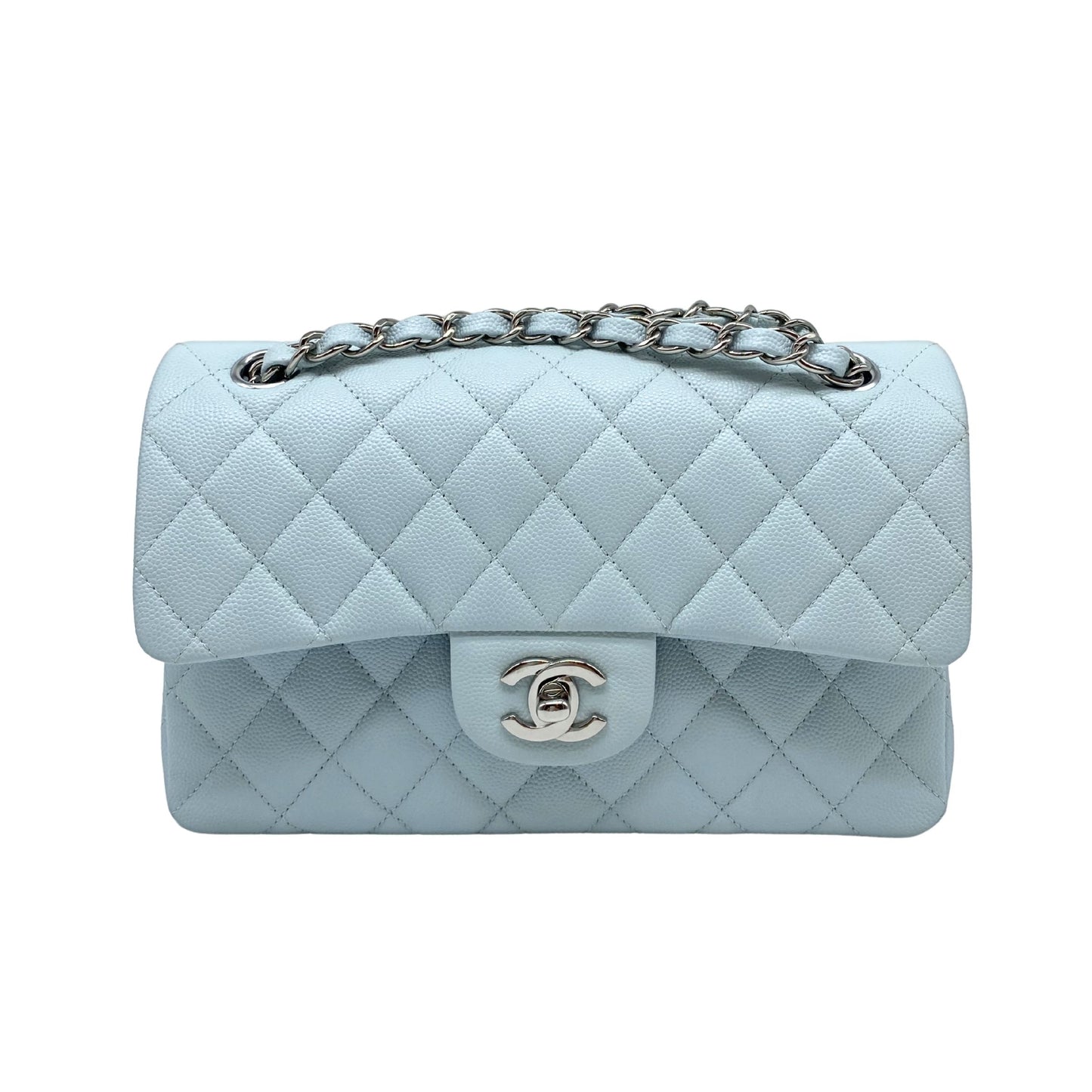 Chanel Small Caviar Flap Light Blue Silver Hardware
