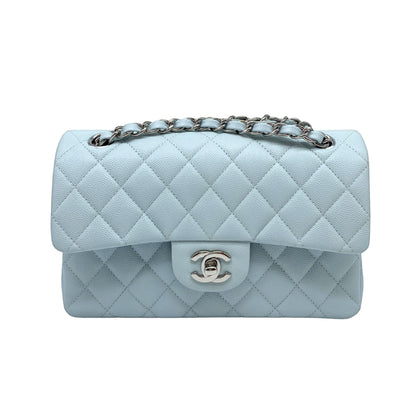 Chanel Small Caviar Flap Light Blue Silver Hardware