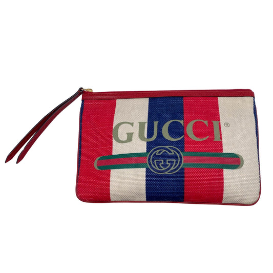 Gucci Red/White/Blue Zip Canvas Clutch