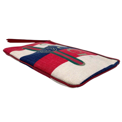 Gucci Red/White/Blue Zip Canvas Clutch