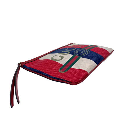 Gucci Red/White/Blue Zip Canvas Clutch