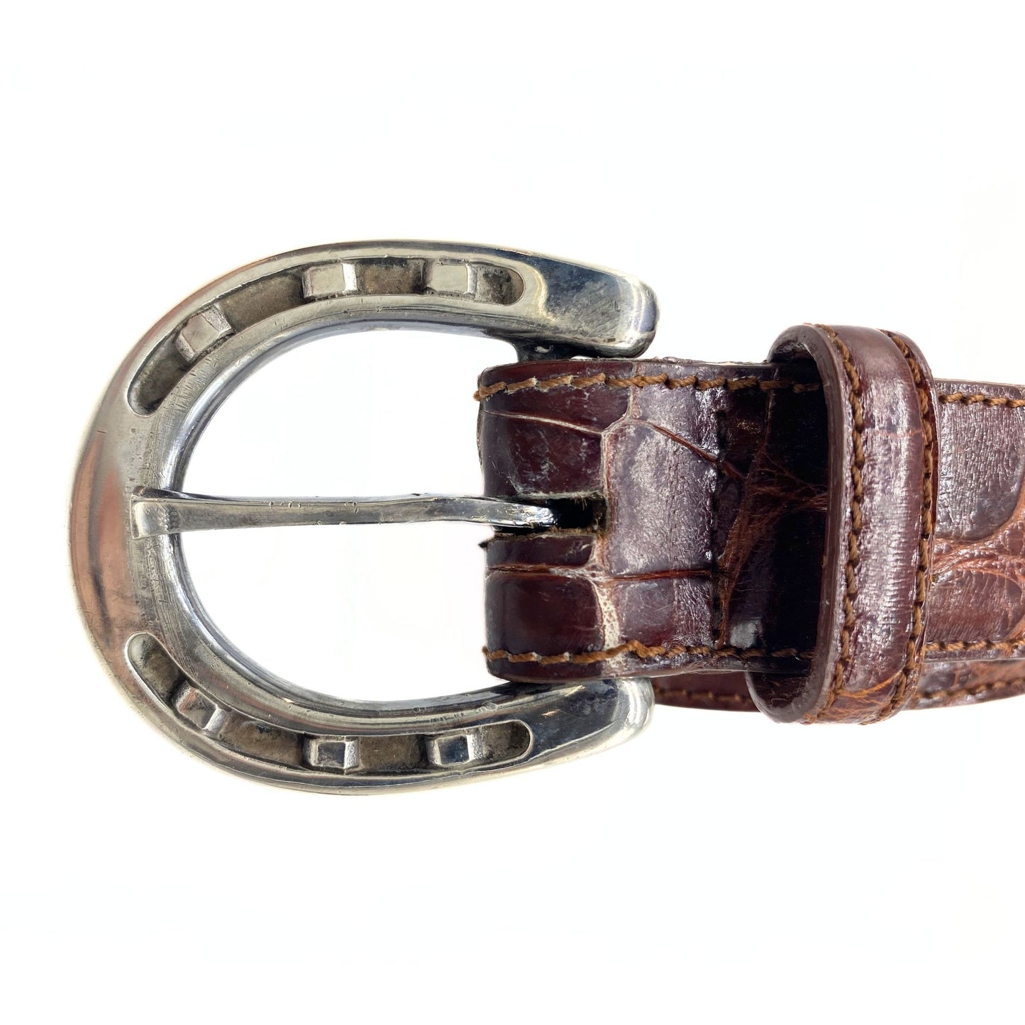 Polo Ralph Lauren Brown Alligator Leather Silver Horseshoe Buckle