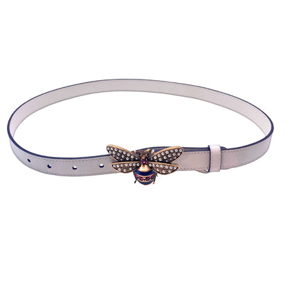 Gucci Pearl Butterfly Buckle Ivory Leather belt