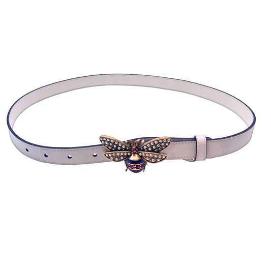 Gucci Pearl Butterfly Buckle Ivory Leather belt