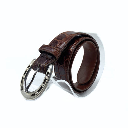 Polo Ralph Lauren Brown Alligator Leather Silver Horseshoe Buckle