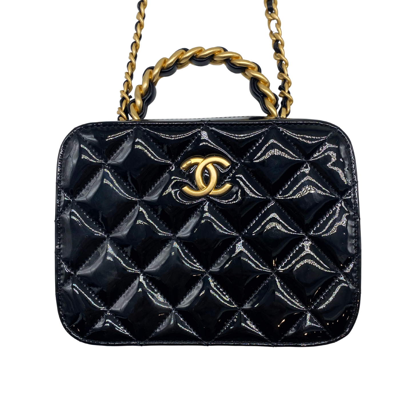 Chanel Woven Chain Handle black Patent Vanity