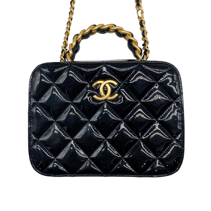 Chanel Woven Chain Handle black Patent Vanity
