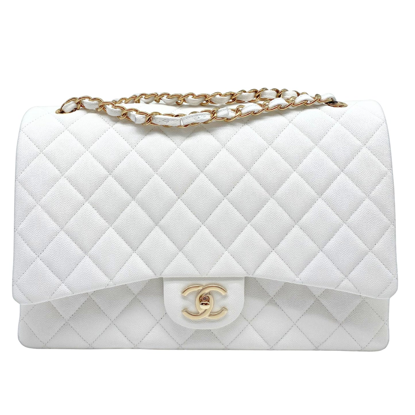 Chanel Maxi White Caviar w/ Gold Hardware