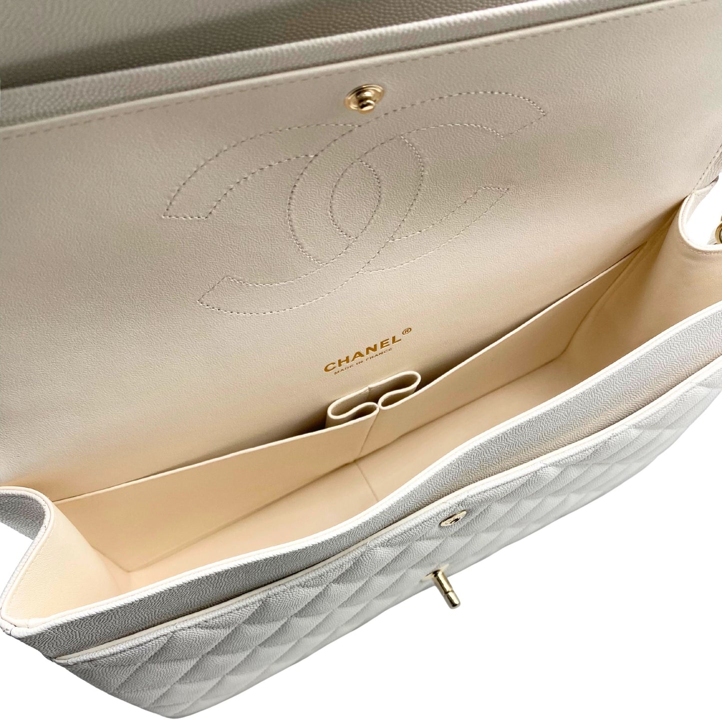 Chanel Maxi White Caviar w/ Gold Hardware