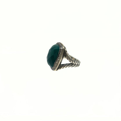 David Yurman Silver, Green Onyx & Diamond Ring