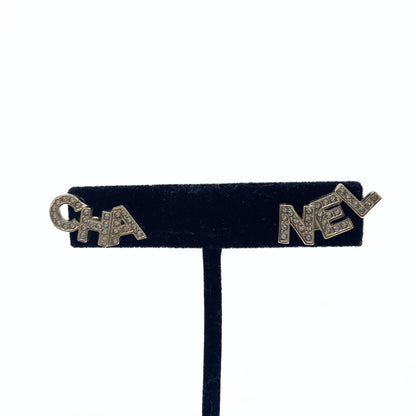 Chanel Crystal Strass CHA-NEL Stud Earrings