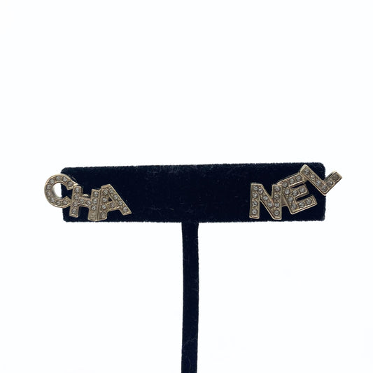 Chanel Crystal Strass CHA-NEL Stud Earrings