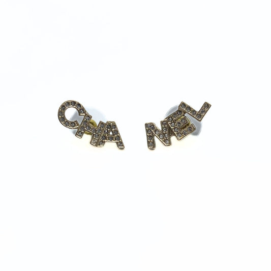 Chanel Crystal Strass CHA-NEL Stud Earrings