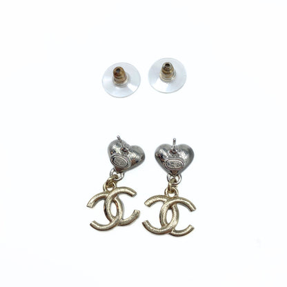 Crystal CC Heart Drop Earrings Silver/Gold