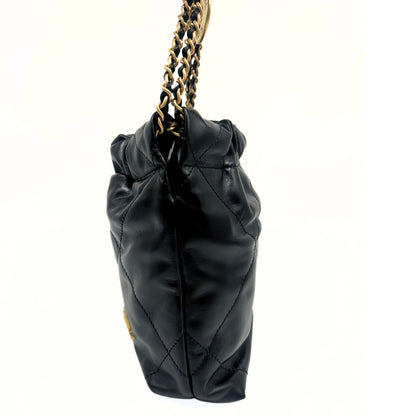 Black Calfskin Quilted Mini 22 Hobo Bag Aged Gold Hardware