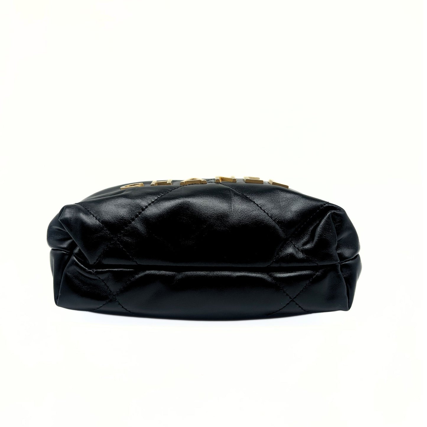 Black Calfskin Quilted Mini 22 Hobo Bag Aged Gold Hardware