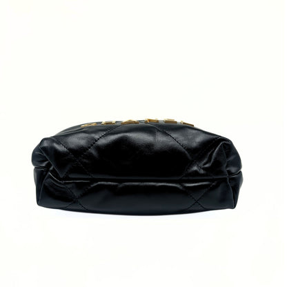 Black Calfskin Quilted Mini 22 Hobo Bag Aged Gold Hardware