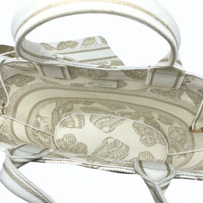 Dior Canvas Cannage Embroidered Brocart Hat Basket Bag White Gold