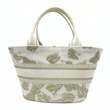 Dior Canvas Cannage Embroidered Brocart Hat Basket Bag White Gold