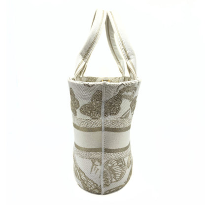 Dior Canvas Cannage Embroidered Brocart Hat Basket Bag White Gold
