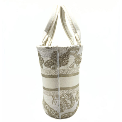 Dior Canvas Cannage Embroidered Brocart Hat Basket Bag White Gold